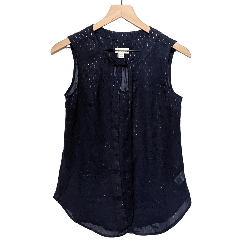 Merona Womens Sleeveless Tie Neck Blouse Size XS Navy Blue Semi Sheer Pullover
